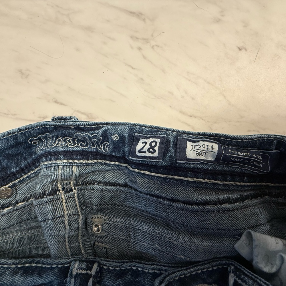 Miss Me Bootcut Jeans Size 28 Thick Stitch Embellished Pocket Medium Wash - Picture 6 of 6